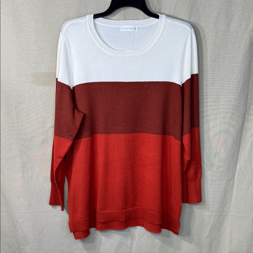 Retrology Sweater Orange/White Colorblock Crewneck in Sizes 1X & 2X ‎ NWT - Picture 3 of 13